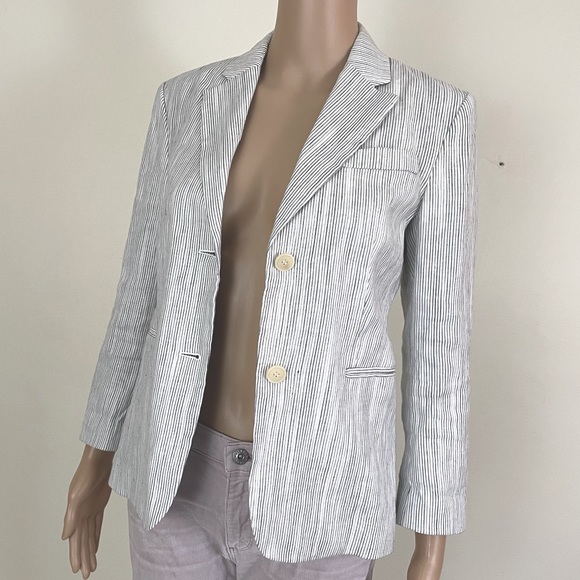 Theory white & blue stripe linen blazer size 2 - Picture 5 of 16